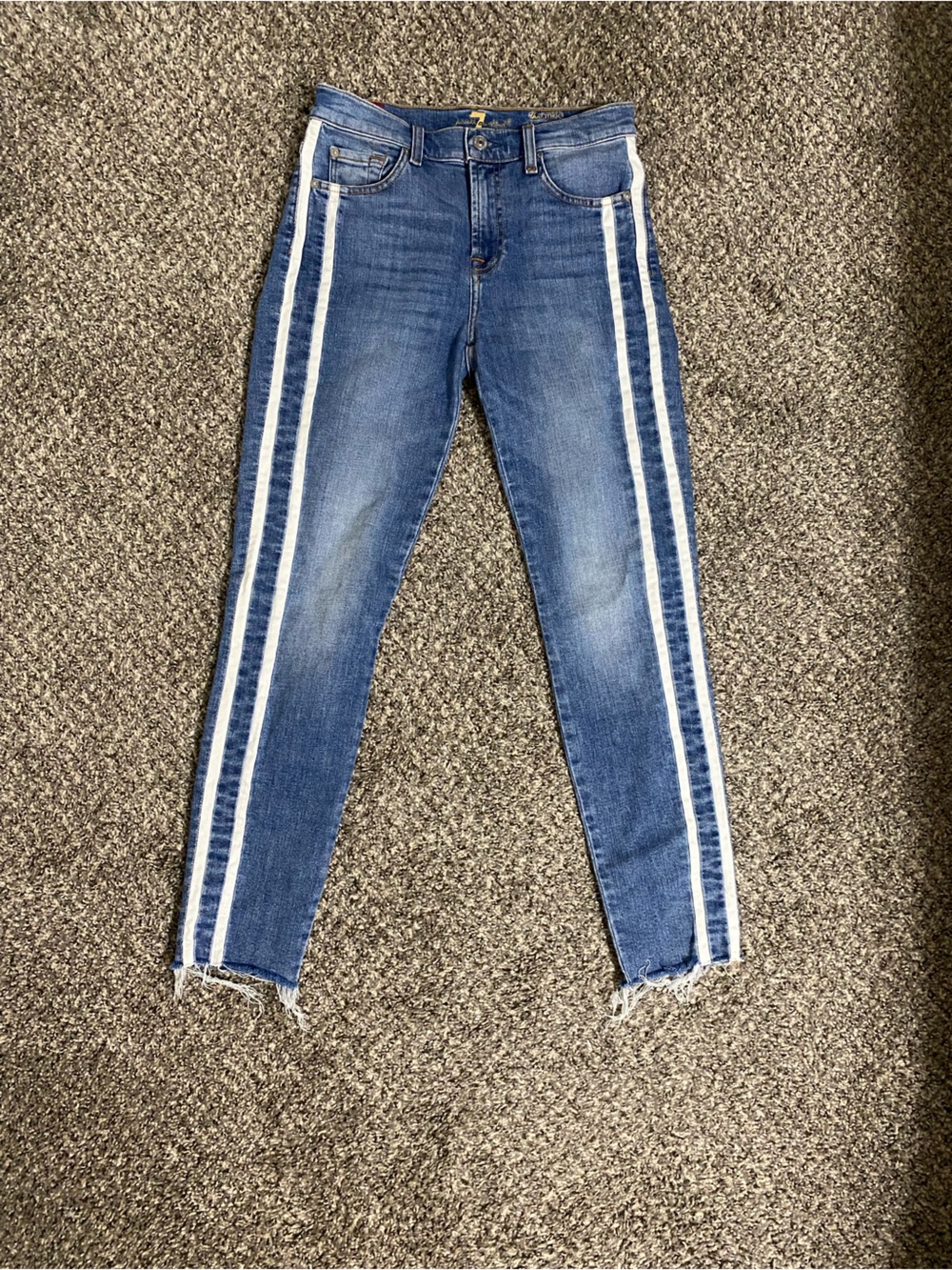 7 For All Mankind Blue Skinny Jeans with White Side Stripes